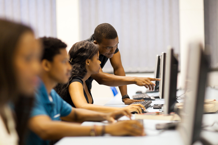 college students in computer room